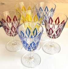 VMC Reims 6x Vintage 50s French Harlequin Wine Glasses Colourful Diamond