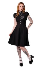 Hell Bunny Drusilla Dress Gothic Vintage Black Button Collar Skater Dress