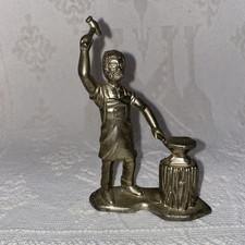 Vintage Cast Metal Hammer Wielding Blacksmith With Anvil Figurine Ornament 4.5”