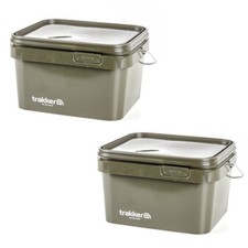 Trakker 5 Litre Green Square Bait Bucket x2 Carp Fishing - 216106