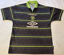 Celtic FC 1998-1999 Umbro Away Shirt Men's Large Black Green Vintage Original