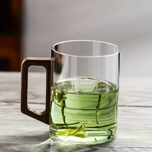 400ml glass cup walnut - glass, handle
