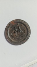 Antique Bicycle Advertising Token Featuring A Tandem Bike And Slogans