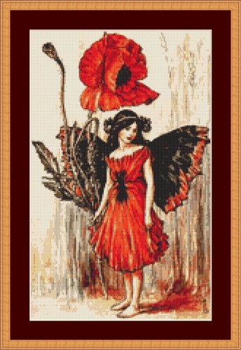 Poppy flower fairy cross - poppy,