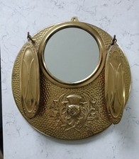 Retro Brass Covered Embossed Hall Stand Mirror & Brushes