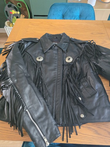 Fringed leather biker - fringed,