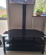 Serano Black Tempered Glass and Metal Bracket TV Stand Up To 60' TV Cable manage