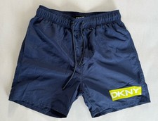 Men’s DKNY Logo Swim Shorts wt Stretch Jersey Lining & Zip Back-pocket UK M Navy