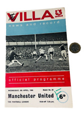 Football Programme Aston Villa Vs Manchester United Vintage 1966 ra