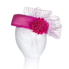Royal Middleton Pillbox Fascinator Hat, Clean Shape with Net Bows Rose Centre