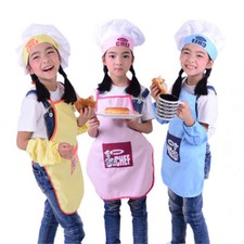 DIY Children Apron+ Chef Hat Set Painting Baby Kids Craft Art Cooking Baking