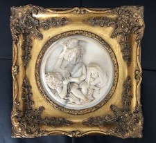 Antique stone marble relief - gold gilt frame Rare Children Stunning Art Vintage