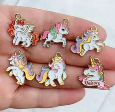 6 x UNICORN ENAMELLED CHARMS