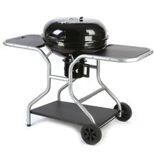 22” Charcoal Kettle BBQ Grill – Enamel Coated with Side Tables, Storage & Wheels