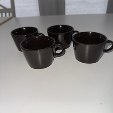 4 Arabia Finland Cups Black Teema/Kilta Vintage 1970s 5.5cm Tall X 8cm Diameter