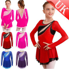 UK Kid Girl Dress Hem Dancewear Gymnastics Leotard Dresses Color Block Clothing