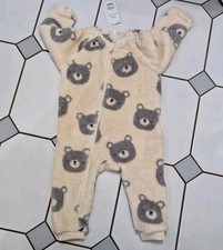 Next Baby Micro Fleece  Cream SleepSuit  With Grey Teddy Heads  1.5-2yrs BNWT