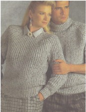 Knitting Pattern To Make Ladys/Mans Fishermans Rib Raglan Sweaters Chunky 32-46 