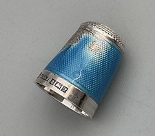 AS FOUND BLUE ENAMEL HALLMARKED SILVER THIMBLE -  JS&S - JAMES SWANN & SON c1958