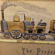 Antique Stevengraph The Present Time. Steam Train. Original frame