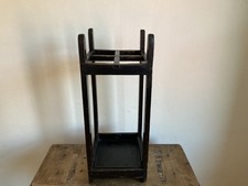 Antique Ebonised Wooden Free Standing Foyer Stick Stand Includes Metal Drip Tray
