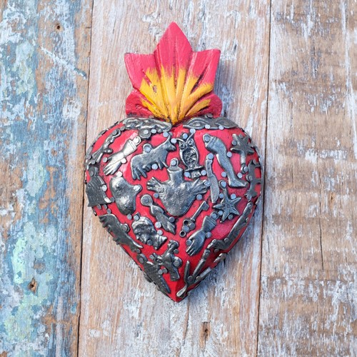 Mexican wooden milagros heart - wooden,