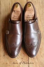 Barker Brown Leather Silver Double Monk Buckle Shoes UK 9.5 F US 10.5 EU 43.5