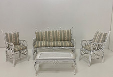 WHITE METAL CONSERVATORY FURNITURE SET DOLLS HOUSE