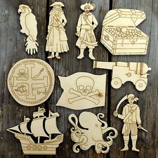 10x Wooden Pirate Craft Shapes