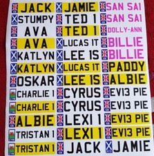 Personalised PRINCESS PINK number plate sticker (s) to fit kids ride on cars