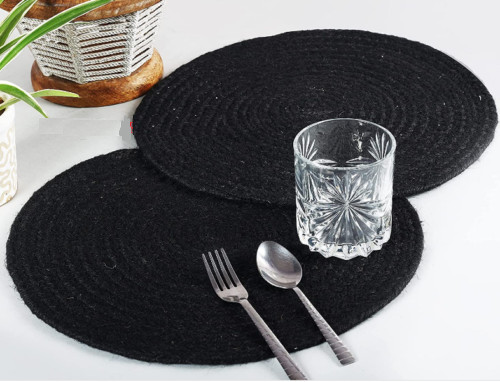 Black tablemats round jute - round,