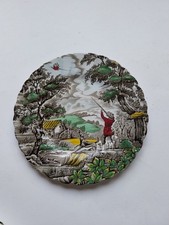   4 ,8" Vintage Plates Hand Painted  "The Hunter" BY MYOTT. 1 Has A Small Chip