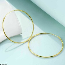 Genuine Girls Women 925 Sterling Silver 14K Gold Plated Large 50mm Hoop Earrings