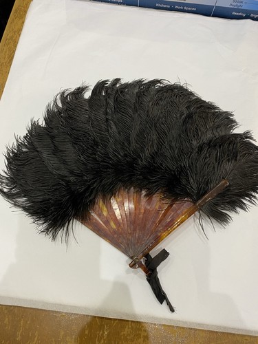 Vintage black feather folding - black,