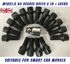 Black Wheel Bolts + Locks Fits Smart Car ForTwo ForFour M12x1.5 26mm Alloy