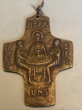 Antique German Solid Cast Bronze? Old Holy Communion Cross Religious Symbol