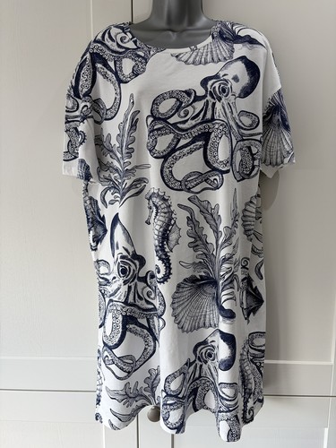 White navy nightdress - white/navy,