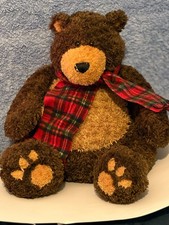 GUND Sampson Large 40 cm Brown Plush Teddy Bear with Red Tartan Scarf Soft Colle