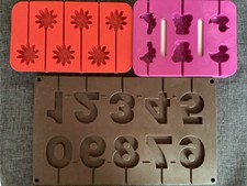 3 x Chocolate Lollipop Silicone moulds, Numbers,Flowers,Ducks, Rabbits.