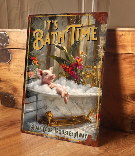 Pig bathroom metal sign - pig,