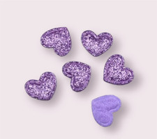 Purple heart glitter appliques, 17mm fabric heart shapes, heart embellishments