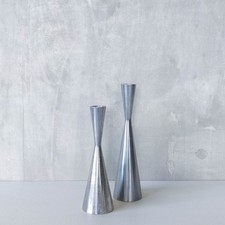 Pair Vintage 1990s Ikea Erika Pekkari Gota cast aluminium modernist candlesticks