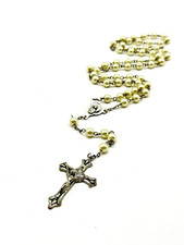 Vintage White Faux Pearl Catholic Rosary - Madonna Jesus Crucifix - Silver Tone