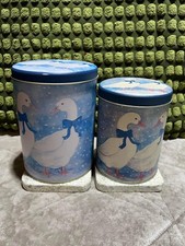 2 Vintage Blue Tins White