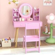 GAINOOM Kids Vanity Princess Dressing Table and Chair Set with Drawers Pink