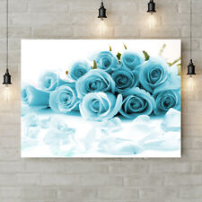 DUCK EGG BLUE ROSES Canvas Wall Art Rolled Print - Various Sizes