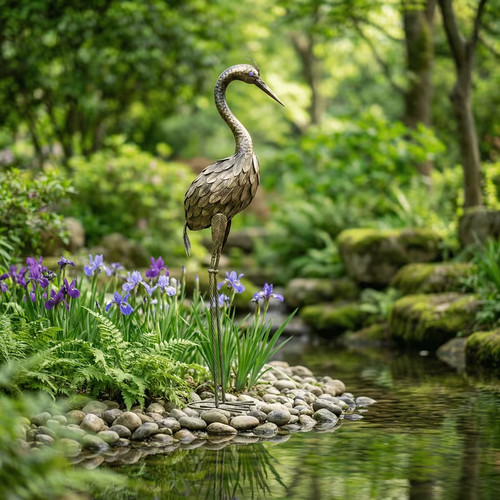 Large golden heron metal - large,