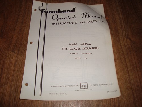 Farmhand model m223 - m223-a, f-16