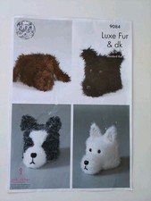 King Cole Luxe/Luxury Fur + DK Knitting Pattern 9084 Toilet Roll Covers Dogs 
