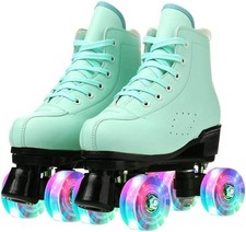 Roller Skates for Women and Men Cowhide High-Top Shoes Classic Double-Row flash